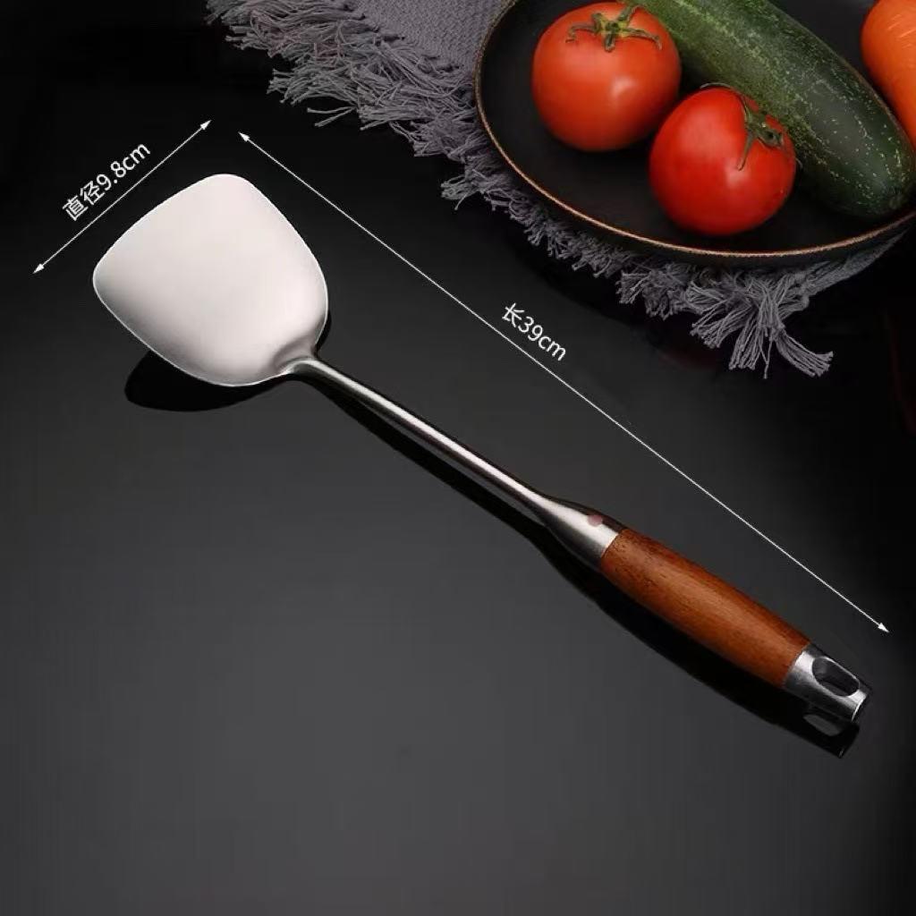 Rosewood Handled Thickened 304 Stainless Steel Wok Spatula and Ladle Set