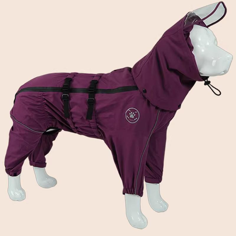 Dog Rain Coat Hooded Detachable Dog Raincoat Waterproof Dog Jump Suit Adjustable Dog Rain Jacket Reflective Large Dog Clothes