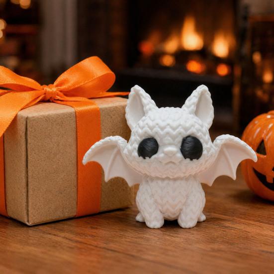 Festive Halloween Ornament, Knitted Texture Bat Cat Design Figure, Mini Size Sculpture for Party Desk Shelf Decor