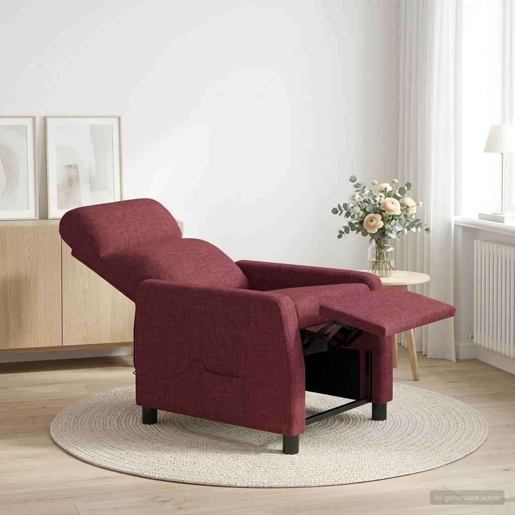 Massage Recliner Wine Red Fabric