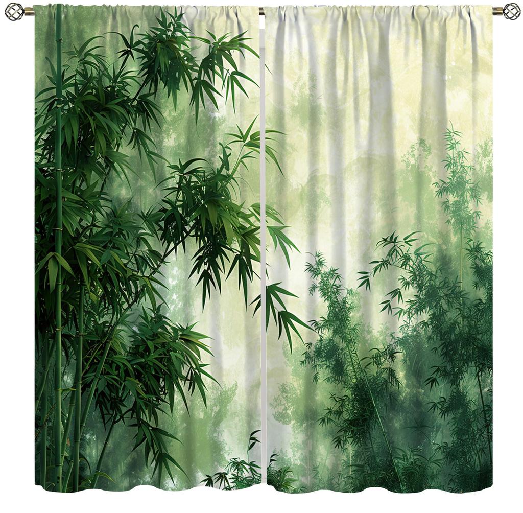 Bamboo Curta Vintage Rustic Plant Colourful Nature Tree Traditional Chinese Culture Decor Rod Pocket Window Treatments