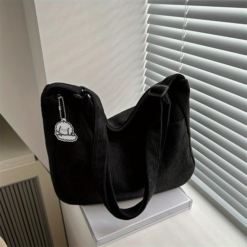 

1 шт. Модная вельветовая сумка через плечо для женщин, Большая вместимость с застежкой-молнией, Повседневная сумка кросс-боди с полиэстеровой подкладкой, Универсальная для повседневного использования