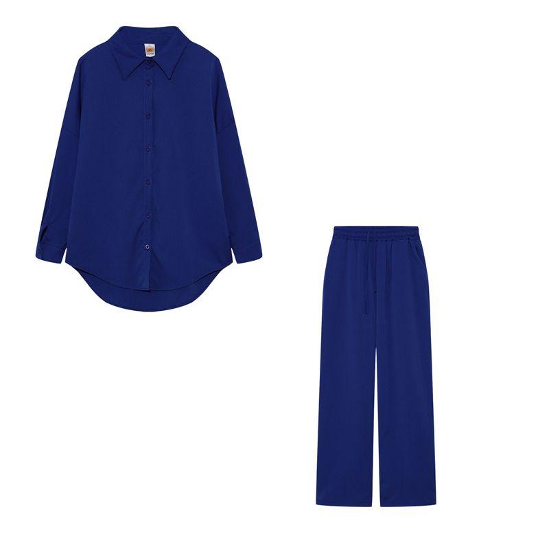 Stretch Polo Collar Single-Breasted Wide-Leg Long-Sleeve Shirt