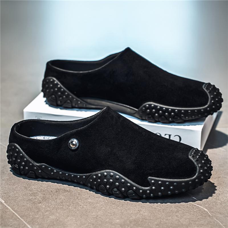 

Mules Man Slip On Flats Half Shoes for Men Open-back Loafers Slippers Flat Sneakers Casual Shoes Leather Summer Slide Sandals 39
