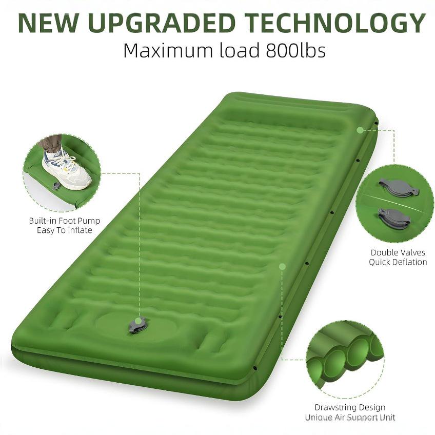 Lightweight Inflatable Camping Pad with Foot Pump - Portable Air Mattress for Outdoor Sleeping