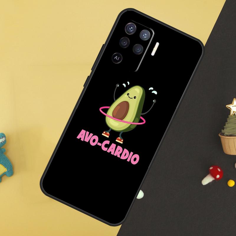 Cute Cartoon Avocado Fitness For OPPO A78 A98 A58 A54 A74 A94 A76 A96 A5 A9 A52 A72 A77 A79 A53S A57S A15 A16 A17 Case
