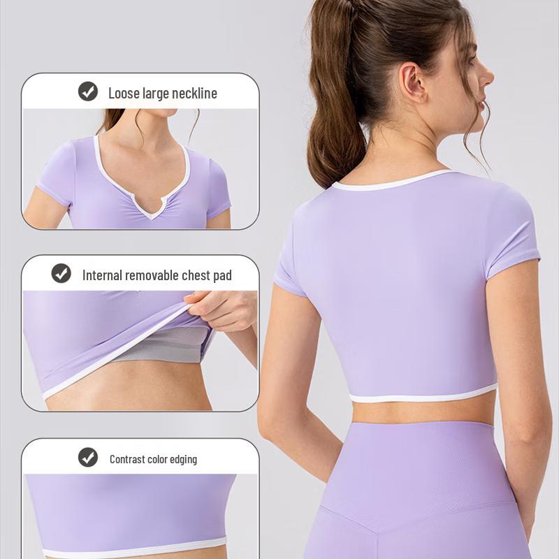 Dynamic Women's Short Sleeve Yoga Training Top with Built-in Bra