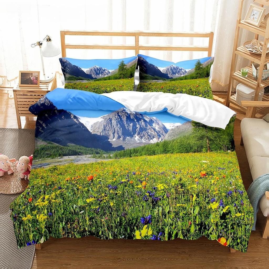 Altai Mountains Natural Landscape Duvet Cover Set With Pillowcases Forest Lake Bedding Set King Queen Polyester