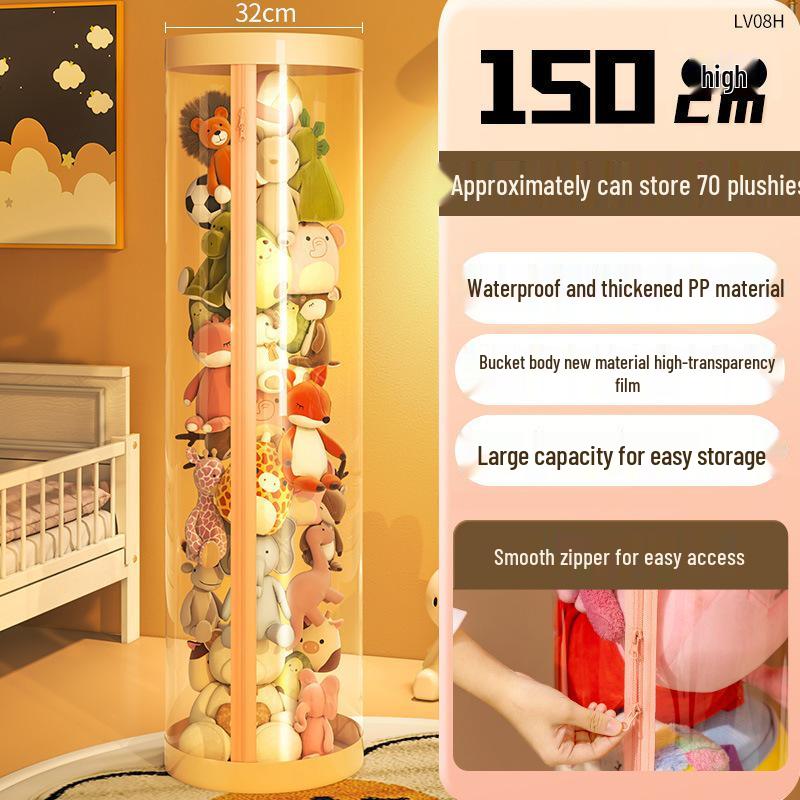 Zippered Plush Doll Storage Basket - Children's Transparent Toy Organizer