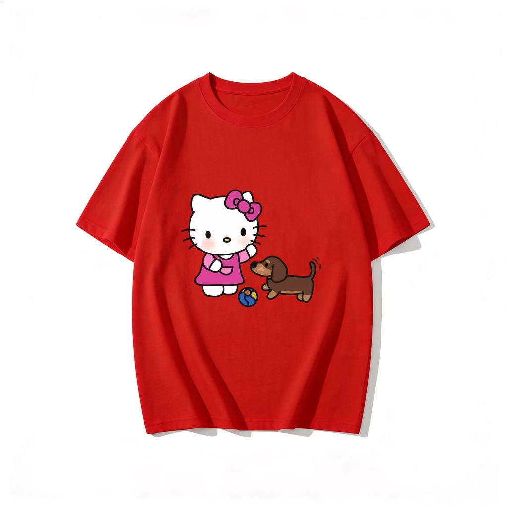 2026 Hello Kitty Tee Soft Cotton Short Sleeve Crew Neck Cute Print Lightweight Summer Top for Women Daily Casual Wear
