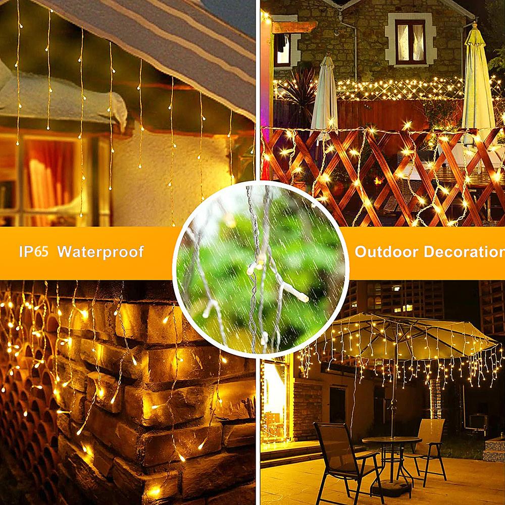 3.5M LED Solar Icicle String Lights Waterproof Eaves Decor Light Outdoor Curtain Icicle Light Patio Yard Garden Party Decoration