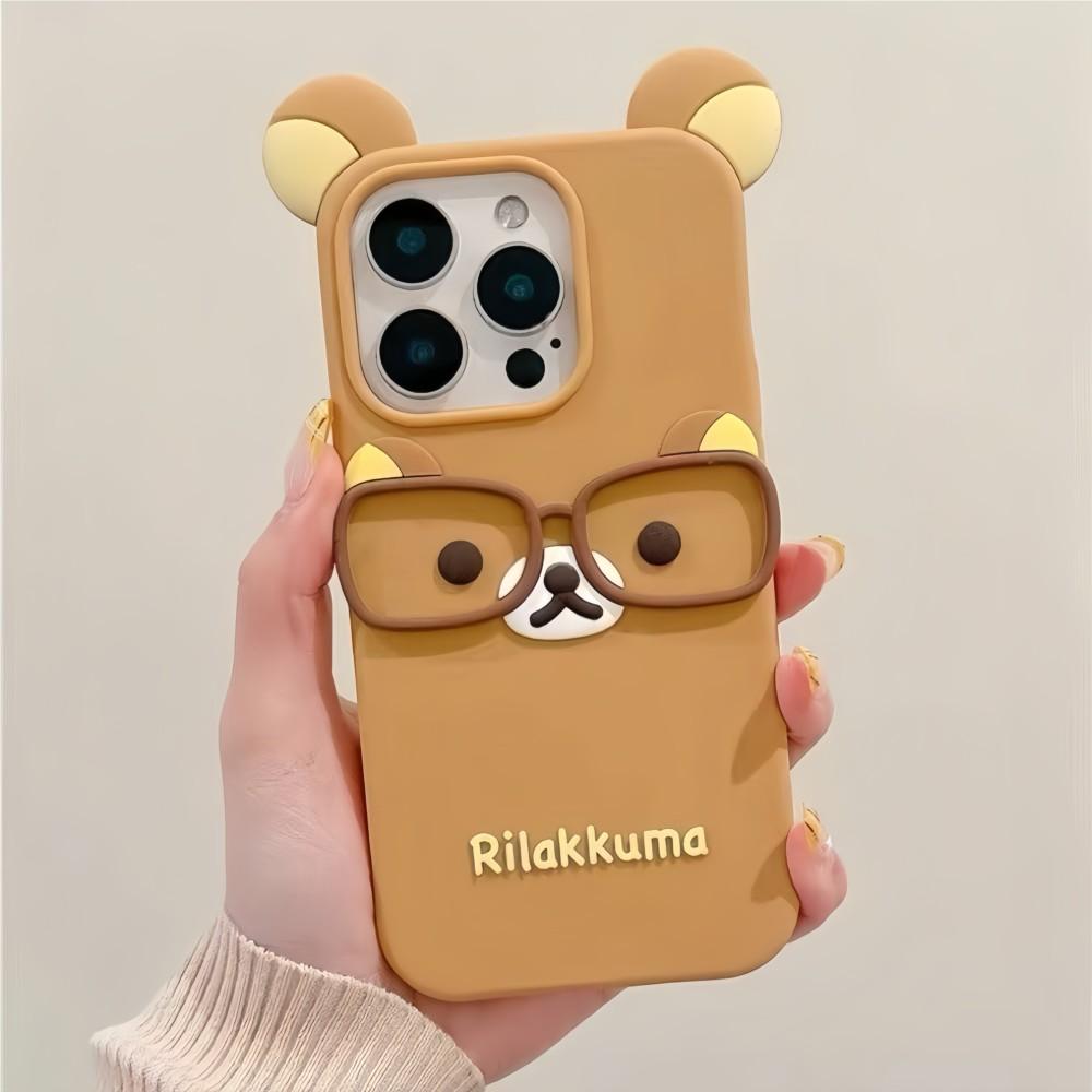 

Милый медвежонок Рилаккума для iPhone 16 15 14 13 12 Mini 11 Pro Max Xs XR 6 7 8 Plus SE Kawaii Кошка Силиконовый Мягкий Чехол iPhone 16 Pro Max