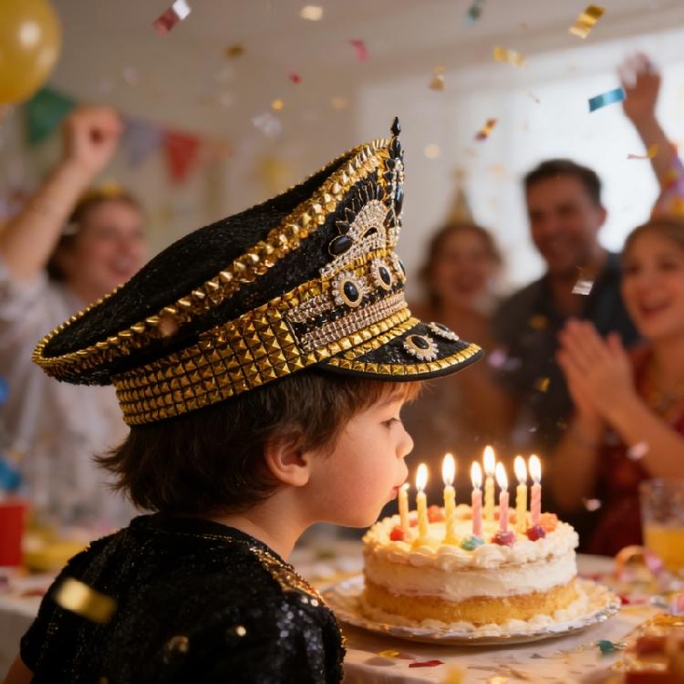 Shimmering Marine Hat with Rivet Studs Rhinestones Decors for Women Girl Roleplay Game and Stage Performances Dressingup