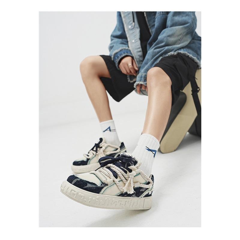 Sneakers Patchwork di Jeans Scarpe Casual con Lacci e Plateau