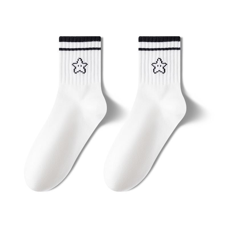 

Женские полосатые хлопковые носки до середины икры - Весенне-осенние носки выше колена для лоферов - Спортивный стиль для девочек One Size 36-39 белый