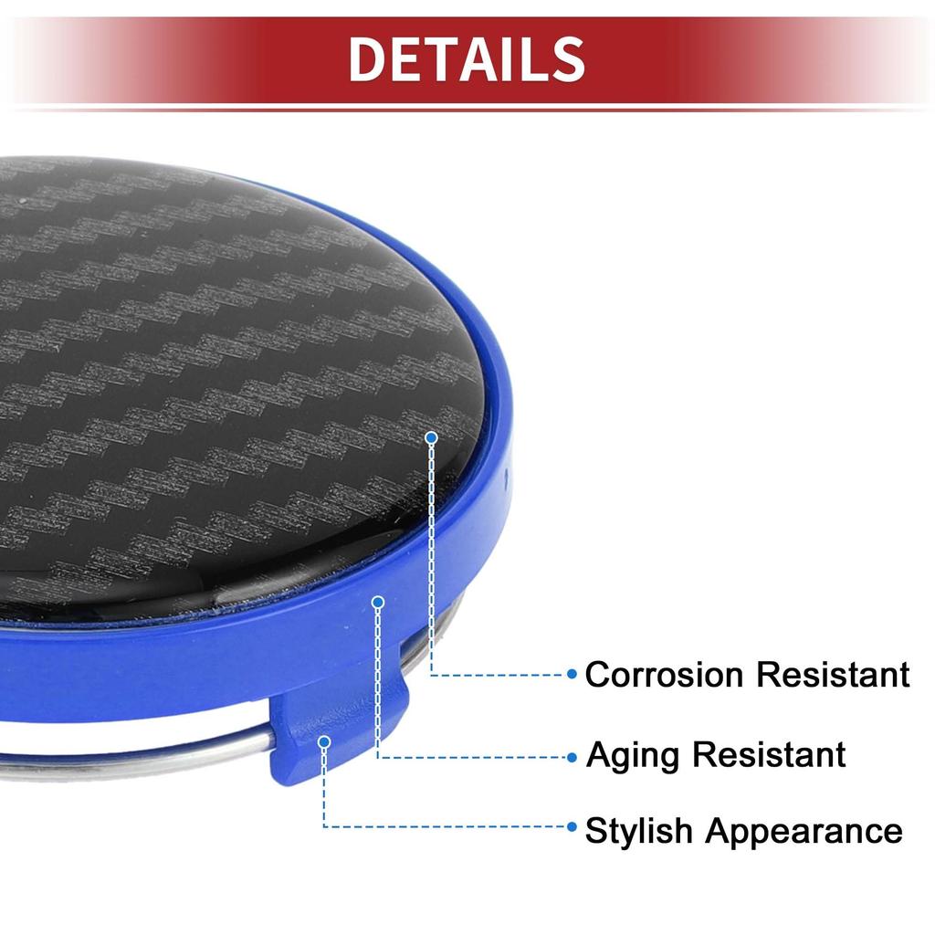 ACROPIX 60mm 2.36" Carbon Fiber Pattern Blue Black Universal Car Wheel Hub Center Cap