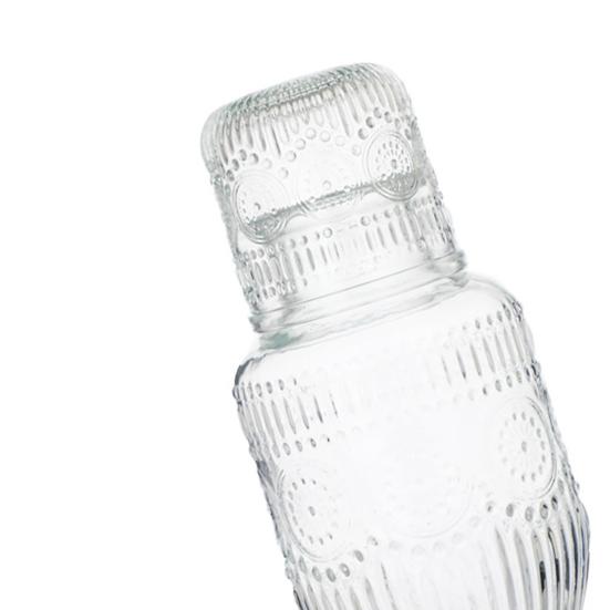Retro-Wasserkaraffe und Gläserset Hitzebeständig 540ml Saftkrug mit 145ml Becher geprägtes Glas Teekanne Tassenset für Saft Eistee Wasser