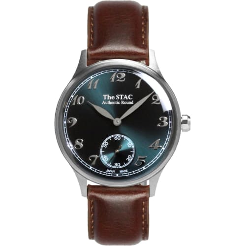 The STAC Japanese-made Watch, 36mm, Classic Retro Design, Blue-green with Brown Leather Strap, for Men and Women, Unisex, ST-AR002