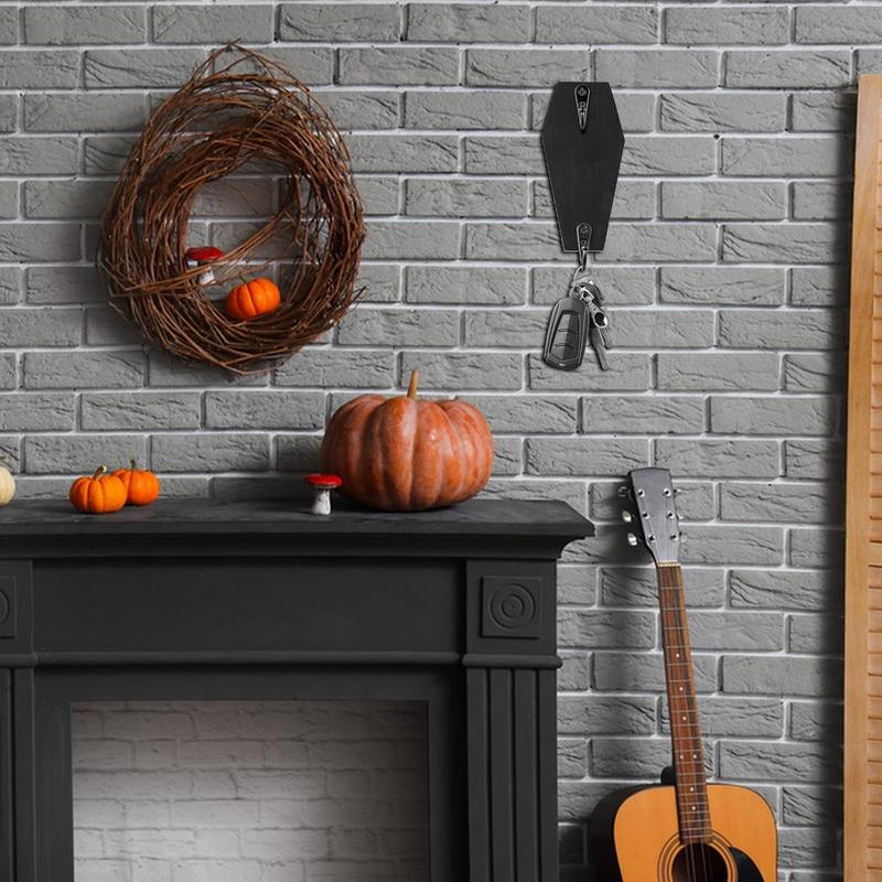Key Hooks Wall Mounted Coffin-Shaped Key Holders Halloween Black Wooden Hangers for Mugs Purses Towels Clothes Gothic Decoration