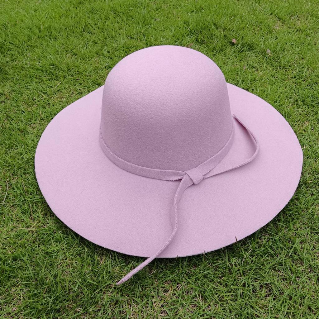 Female Hat French Retro Bowler Hat Women Wide-brimmed Wavy Fedora Hat Autumn and Winter Bow Hat Hat Adult Children Hat
