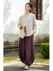 New Women's Cotton Linen Retro Stand Collar Shirt with Frog Buttons