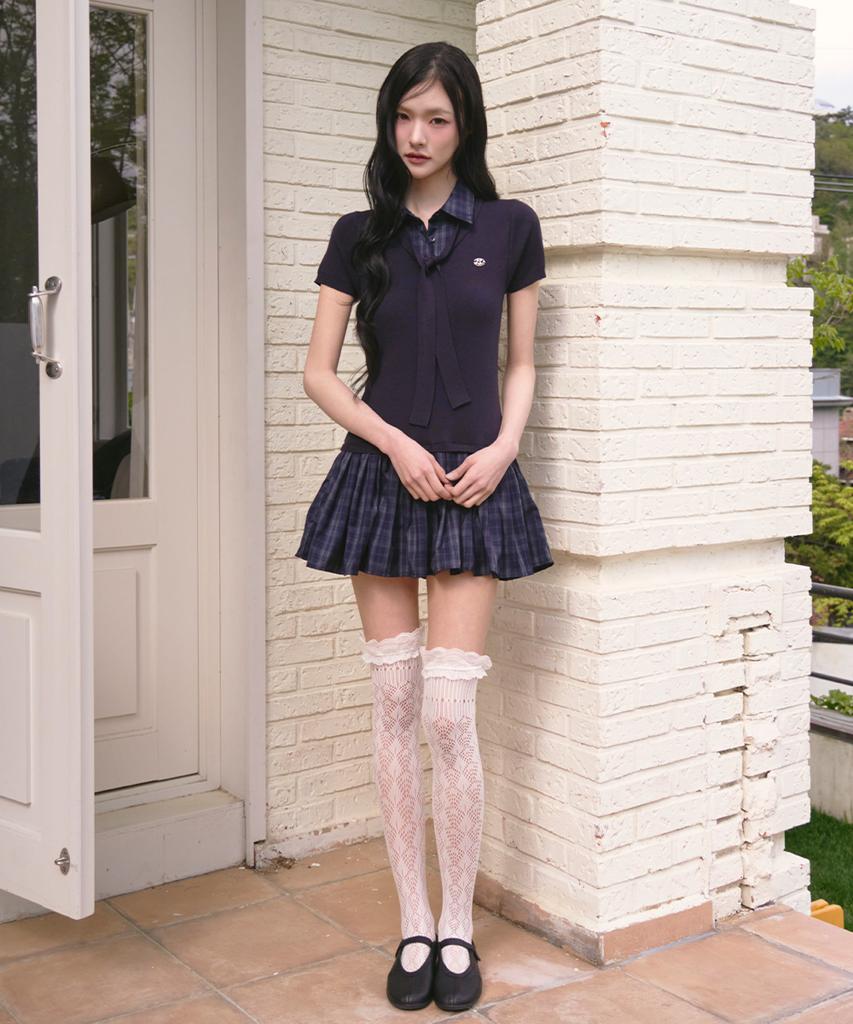 The Green Lab Girlish Check Layered Dress [Navy]