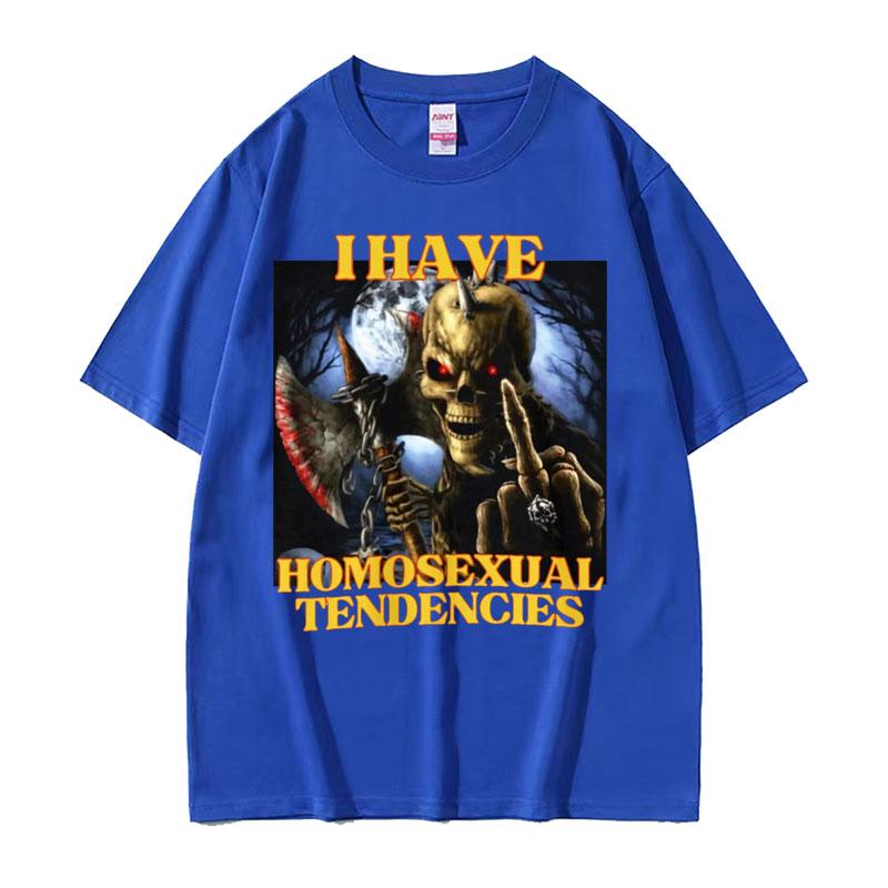Homosexual Tendencies Funny Hard Skeleton Meme T-shirt Men Fashion Harajuku Cool Vintage T Shirt Male Casual High Quality Tshirt
