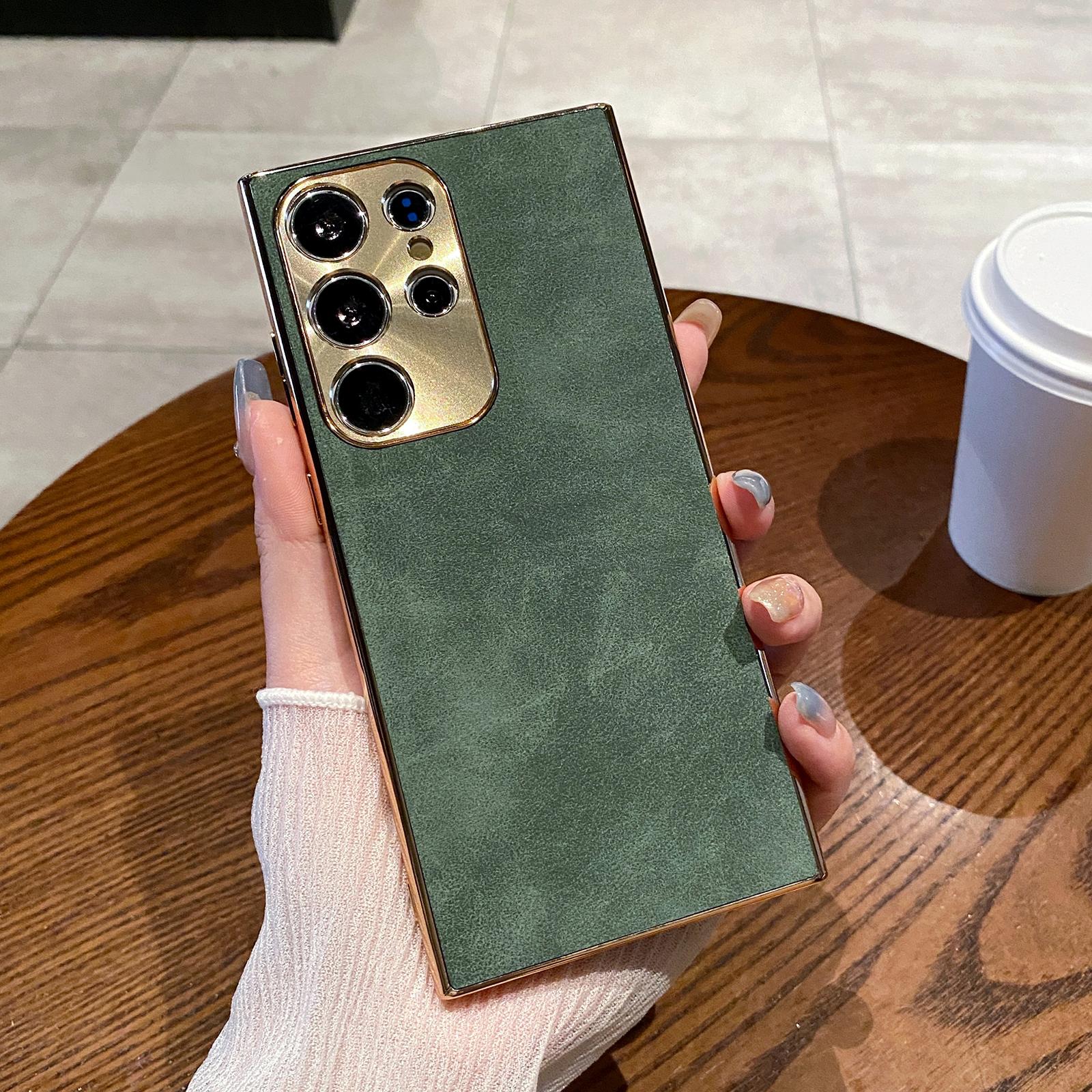 

Чехол для телефона Samsung Galaxy S25 Ultra, противоударный, кожаный + TPU, гальваническое покрытие Green