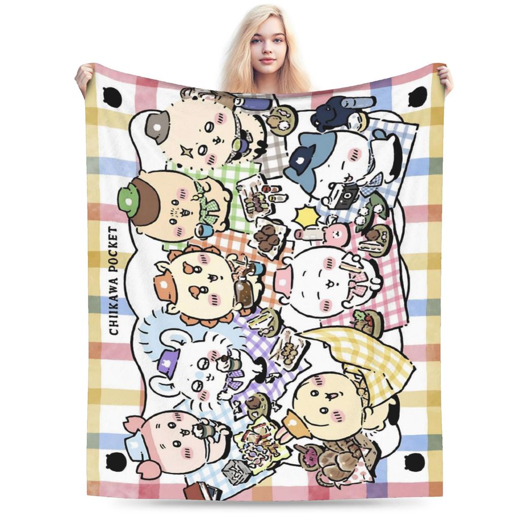 Chiikawa Catoon Flannel Blanket Grabber Kawaii Customized Throw Blankets for Sofa Bedding Lounge 125*100cm Bedspread