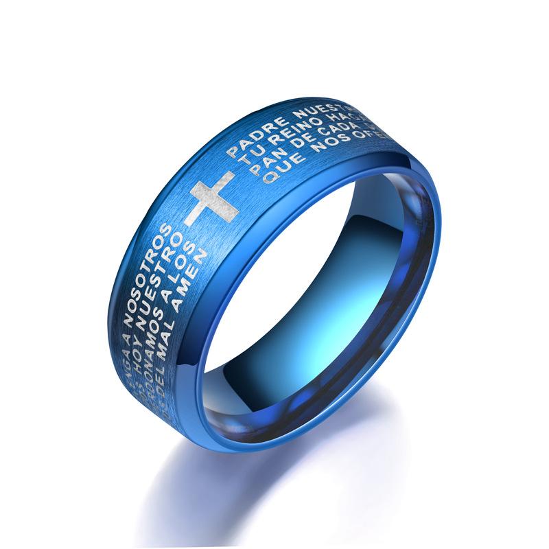 Fashion Men's Stainless Steel Bible Verse Jesus Cross Rings For Men Christian Cross Religious Ring Men Amulet  Wholesale