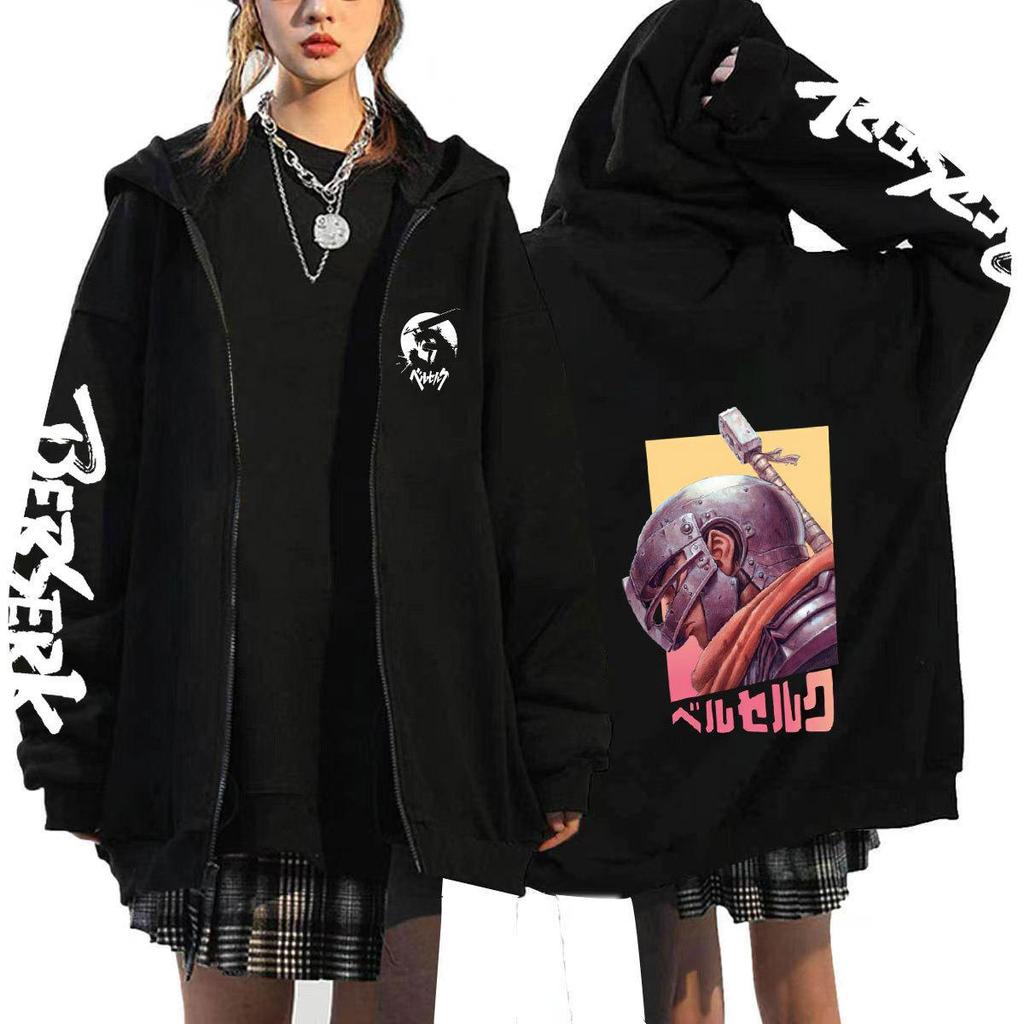 Cosplay Guts Berserk Anime Mikiny Pánské Bundy Ležérní Kabáty na zip Harajuku Unisex S kapucí Kreslené Potisk Mikiny Hip Hop Mikina Streetwear