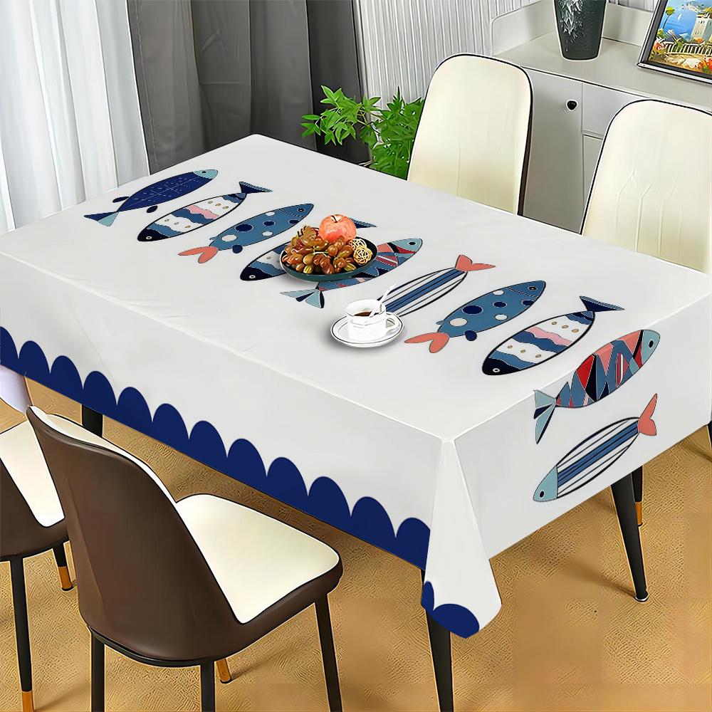 Cute Fish Pattern Rectangle Tablecloth for Table Decor Reusable Farmhouse Kitchen Dining Tablecloth Wedding Party Decorations