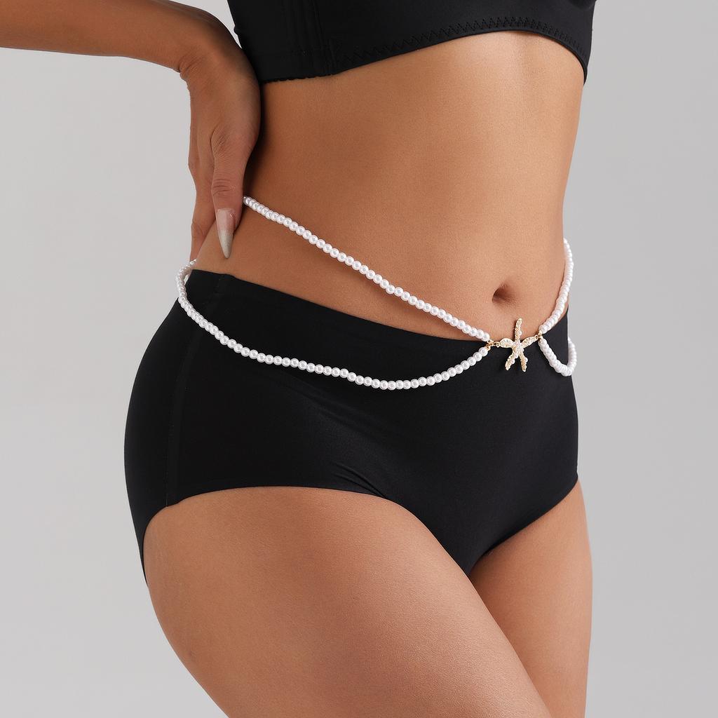 European and American sexy jewelry chain body chain imitation pearl double layer beach leisure starfish pendant beaded bikini waist chain