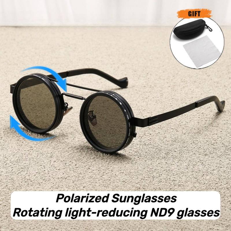 Fable Men's Round Sunglasses Nd9 Adjustable Dimming Uv400 Sun Glasses Retro Double Bridge Fishing Eyeglasses Outdoor Shades Cm