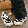 Hong Kong style chic super fire thick sole square head canvas shoes women 2025 new Internet celebrity height increase versatile sports and leisure sho
