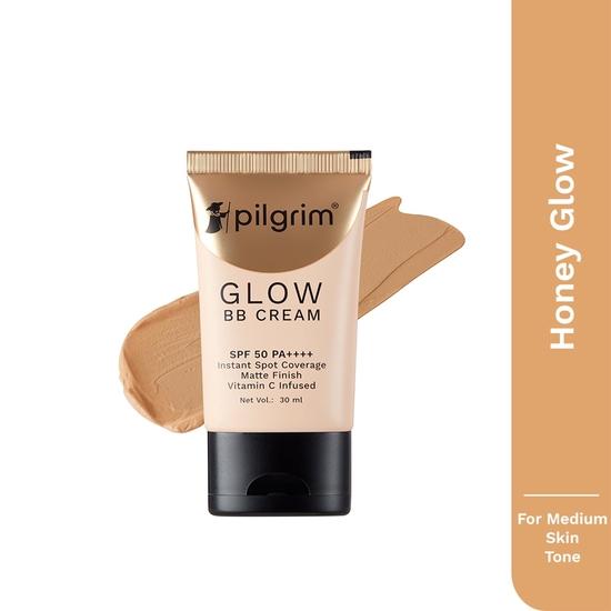 Pilgrim Honey Glow Cremă naturală Bb 3-în-1 Acoperire medie pentru toate tipurile de piele SPF 50 Pa++++ cu niacinamidă, acid hialuronic și vitamina C - 30G, pachet de 1