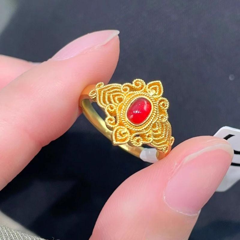 Elegant Ancient Style Geometric Copper Ring For Women With Adjustable Open Design
