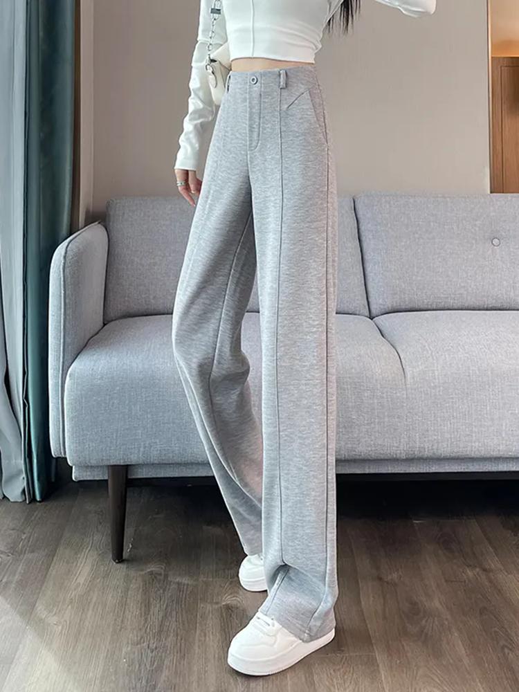 Thicke Loose High Waist Wide Leg Pants Winter Warm Solid Elegant Straight Pantalones Trousers Office Lady Casual Sweatpants New