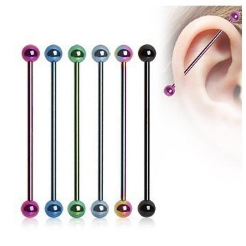 2pc Surgical Stainless Steel Long Industrial Barbell Neon Candy Color Body Ear Piercing Jewelry Gifts