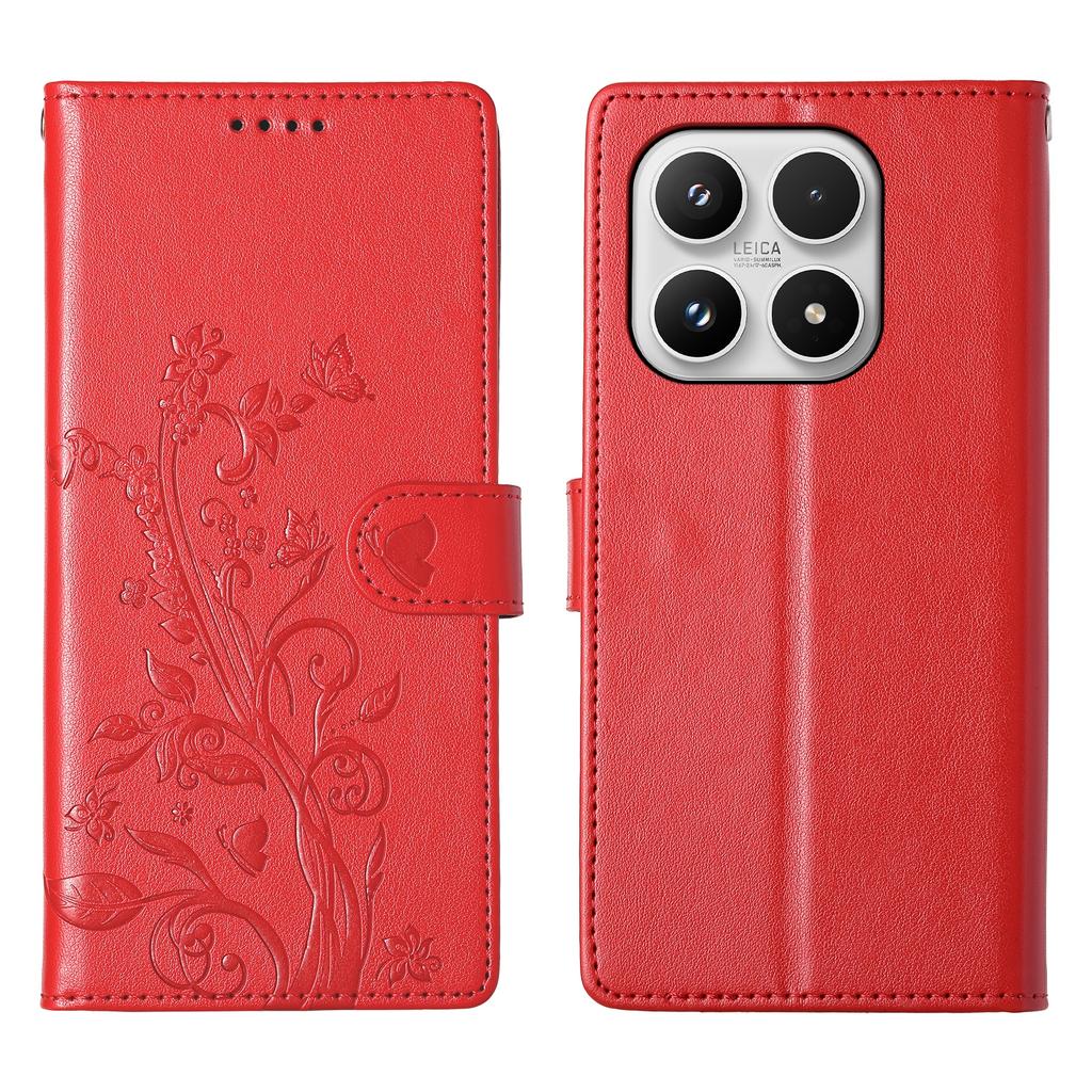 For Xiaomi 17 Wallet Case Butterfly Floral Imprint PU Leather Phone Cover with Wrist Strap