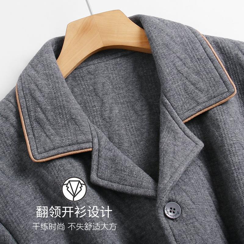 Herren Pyjama Frühling und Herbst Verdickt Reine Baumwolle Langärmlig Loungewear Herbst und Winter Dünn Winter Gepolstert Luftbaumwolle Zwischenschicht