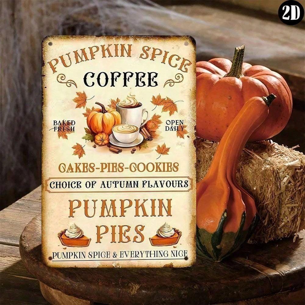

Metal Poster Pumpkin Spice Coffee, Vintage Tin Sign for Wall, Fall Kitchen Decor