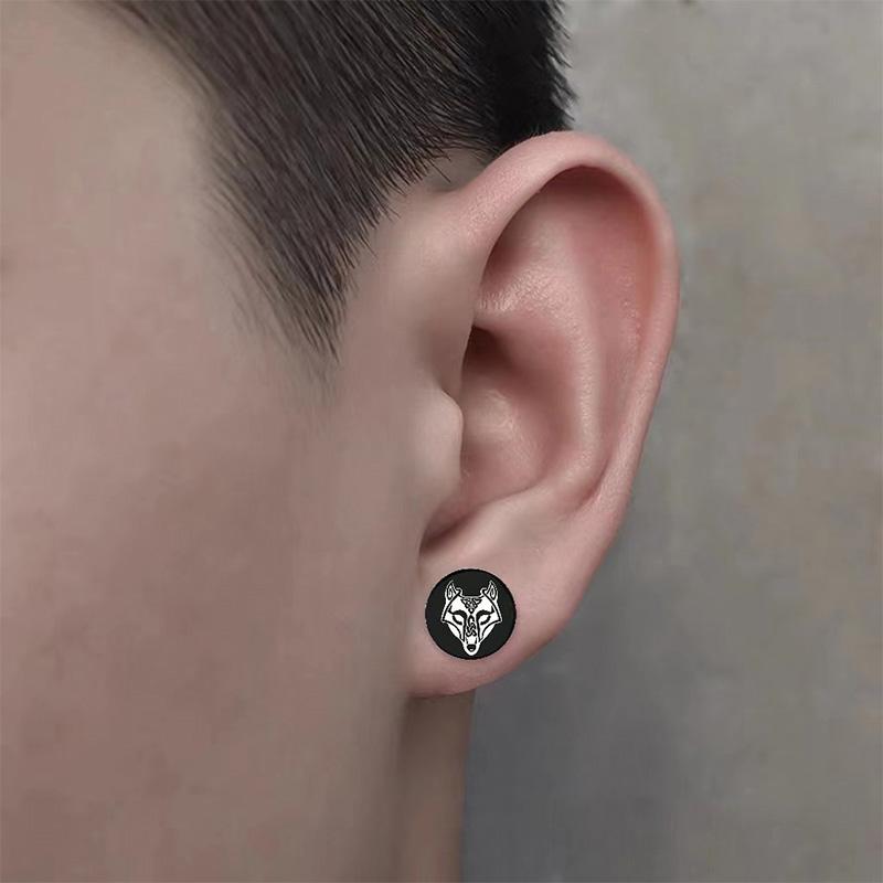 1 Pair Gothic Viking Rune Stud Earrings For Women/Men Stainless Steel Cubic Zirconia Rock Punk Piercing Jewelry