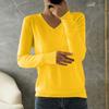 Women's Fashion Loose Knit Sweater Bottom Shirt V-Neck Pullover Long Sleeve Solid Color Top