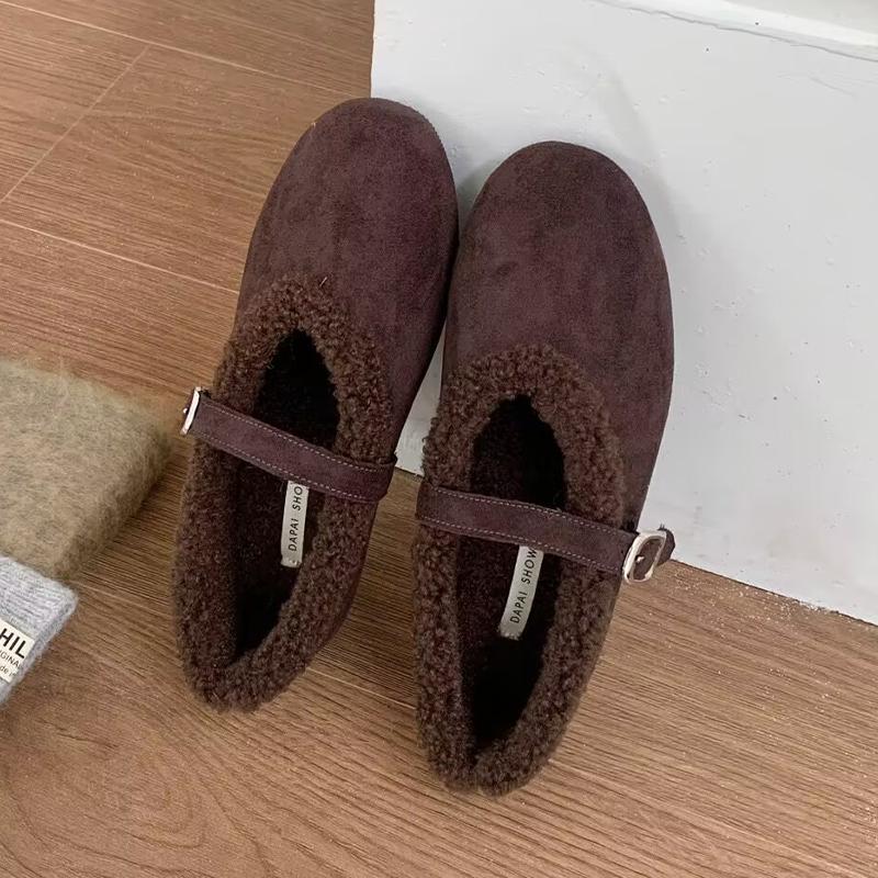 Flats Women Loafers Shoes Fur Fashion Mary Jane Shoes  Short Plush Designer Cotton Shoes  Comfort Dress Snow Mujer Botas