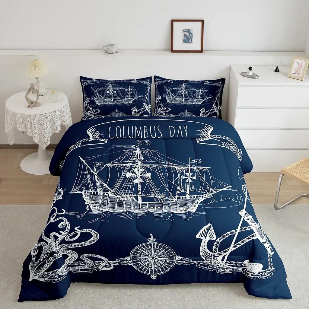 Pirate Sailboat Soft Duvet Cover Nautical Ocean Theme Young Boys Ten Beding Col Style Adult People Beding Set Wave Patern Printed Rom Decor