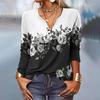 2024 Autumn/Winter Loose and Comfortable Mini Women's Long Sleeve Printed V-neck Fashion T-shirt Women Long Sleeve Top