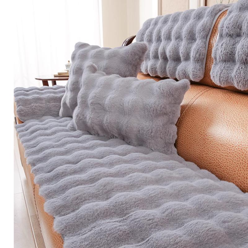 Thickened Rabbit Plush Sofa Cover Universal Non-slip Winter Warm Sofa Towel Couch Cushion Slipcovers for Living Room Furniture
