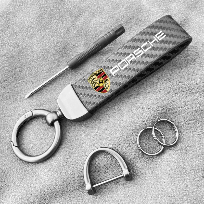 Car Accessories Decorat Carbon Fiber Keychain Keyring For Porsche Panamera Taycan 911 718 Macan Cayenne Boxster Cayman 918 Pajun
