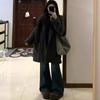 Lazy wind gray lapel hooded sweater jacket women's autumn and winter thickened loose medium and long knitted cardigan top